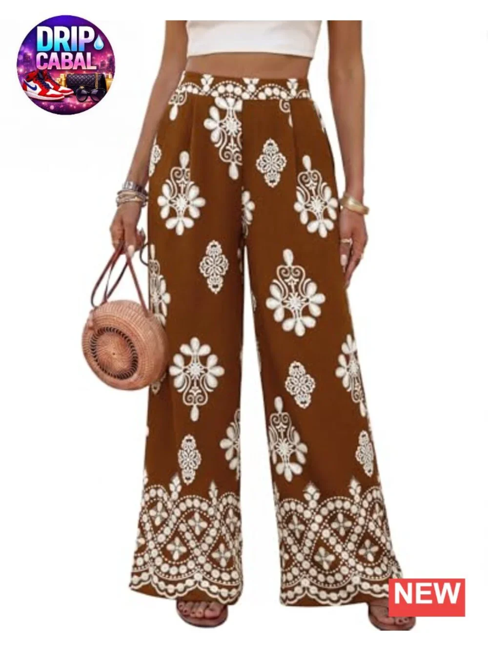 Wide Leg Palazzo Pants Elastic High Waist Flowy Boho Pants with Pockets